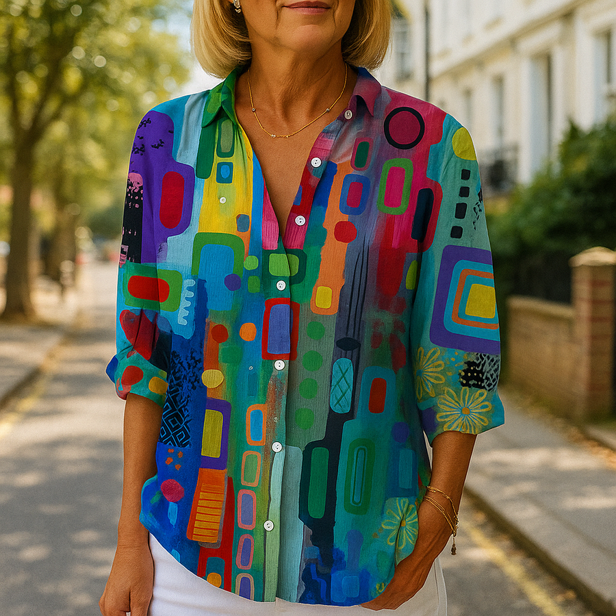 Catalina - Vibrant Artistic Button-Up Blouse