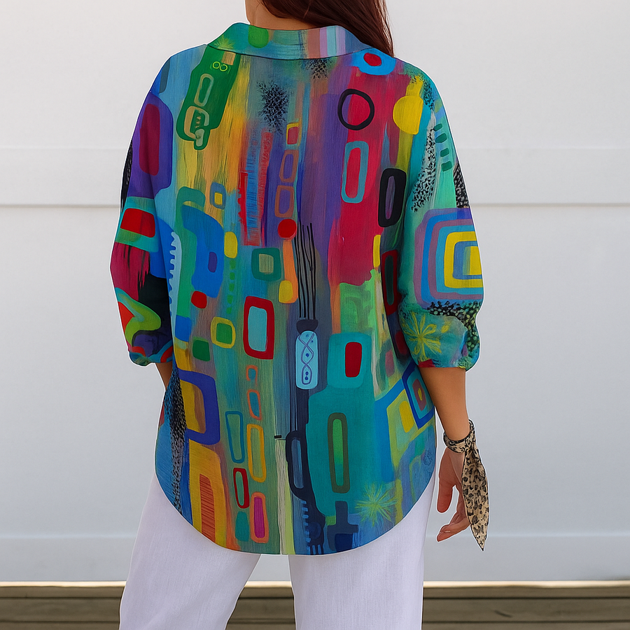 Catalina - Vibrant Artistic Button-Up Blouse