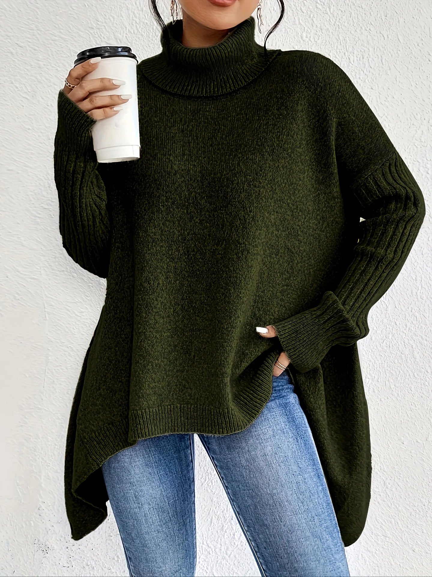 Cozy Oversized Cashmere Turtleneck Sweater for Women
