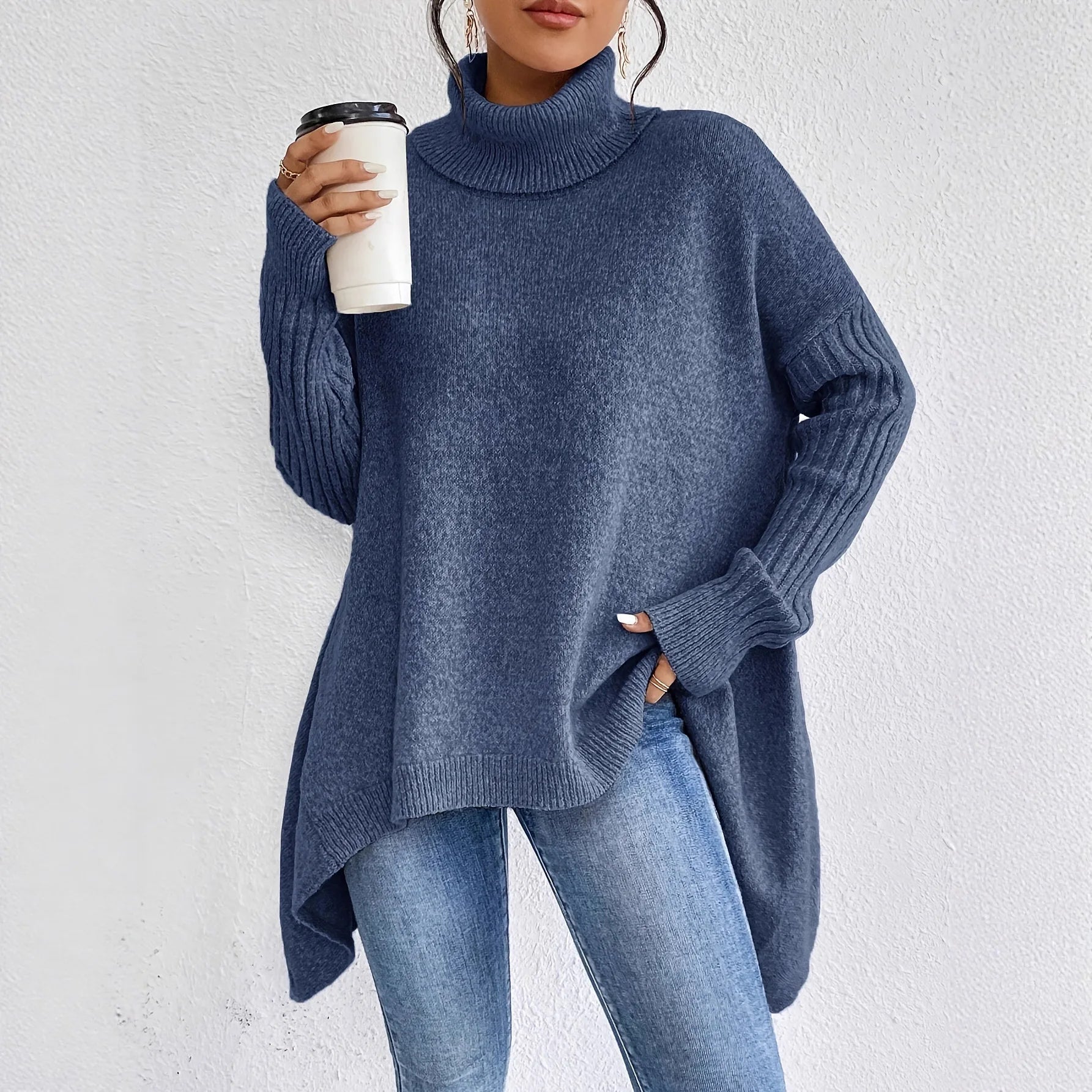 Cozy Oversized Cashmere Turtleneck Sweater for Women