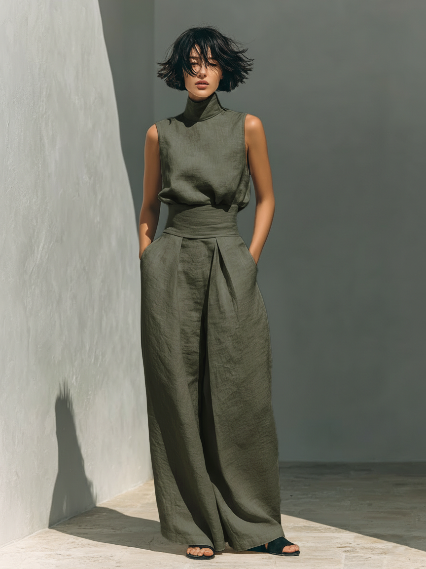 Maria™ | Complete set with tank top and wide-leg cotton and linen pants
