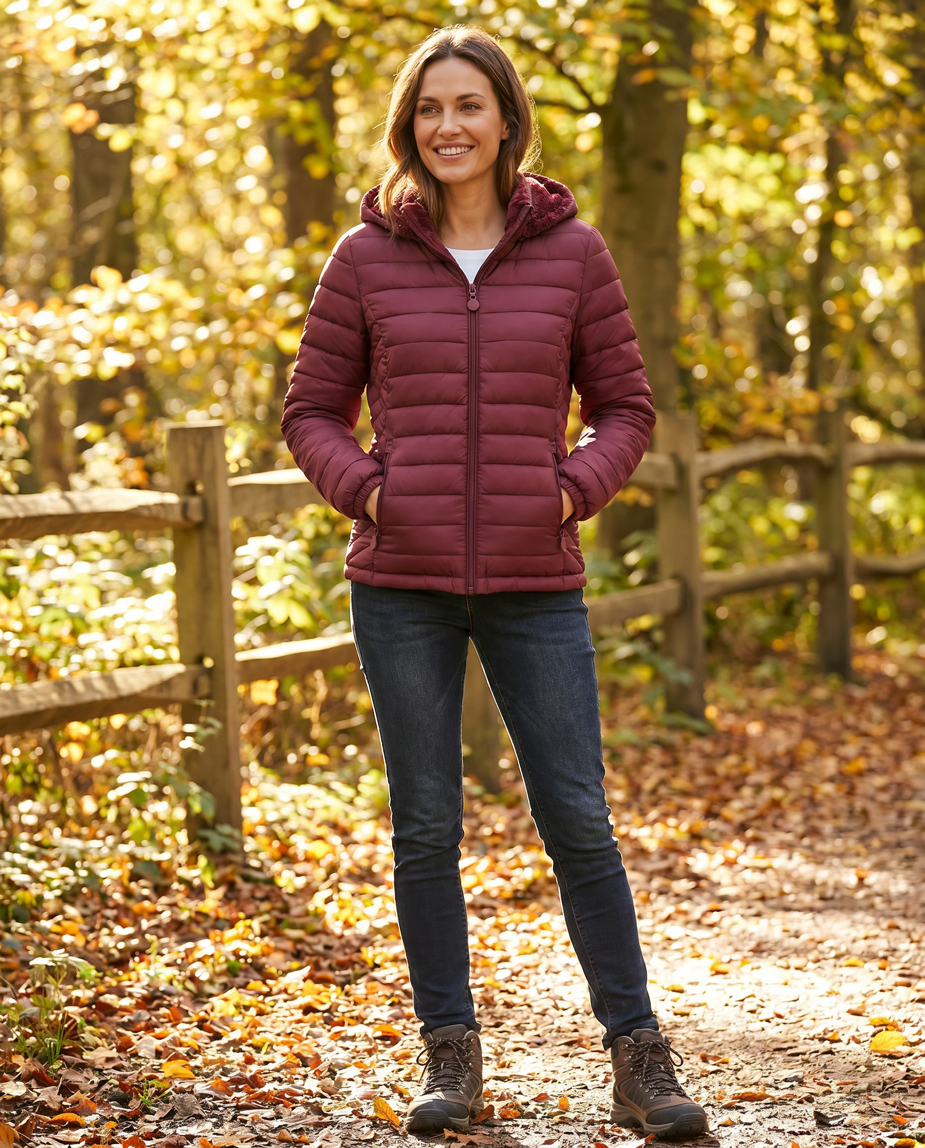 Lightweight Quilted Hooded Puffer Jacket with Fleece Lining