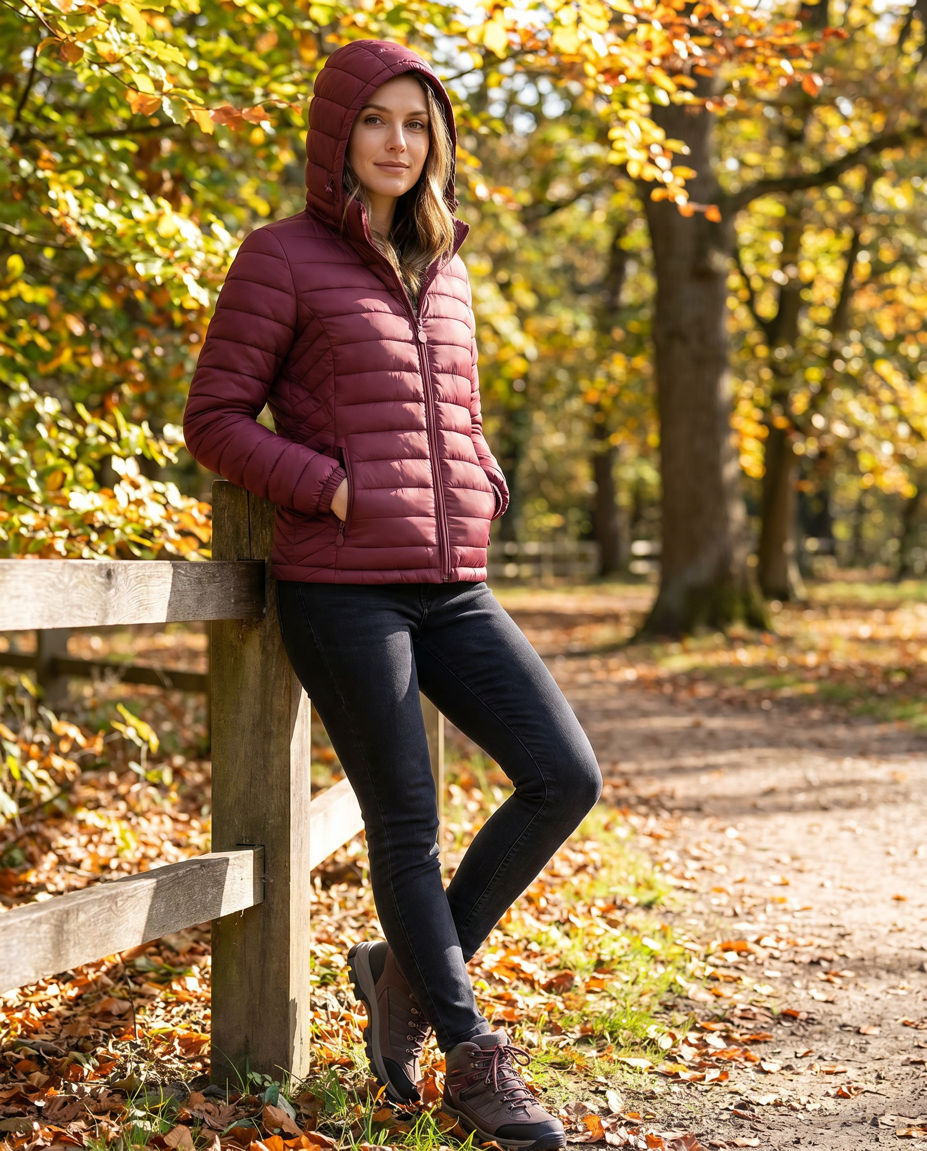 Lightweight Quilted Hooded Puffer Jacket with Fleece Lining