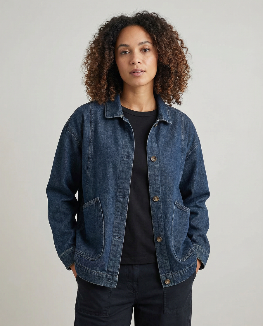 Women’s Oversized Longline Denim Jacket with Utility Pockets and Relaxed Street Style Fit