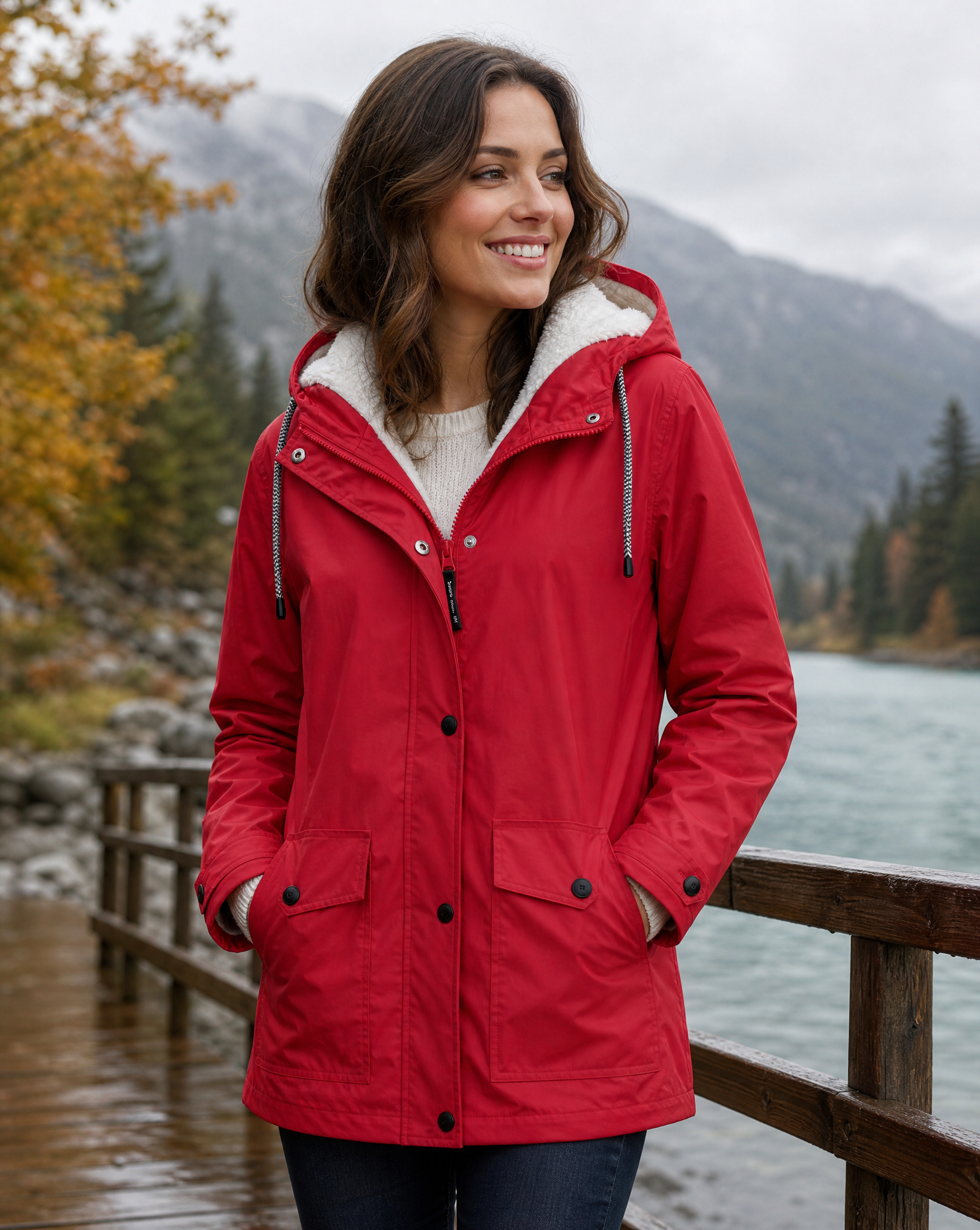 Women's Water and Windproof Fleece-Lined Jacket With Hood