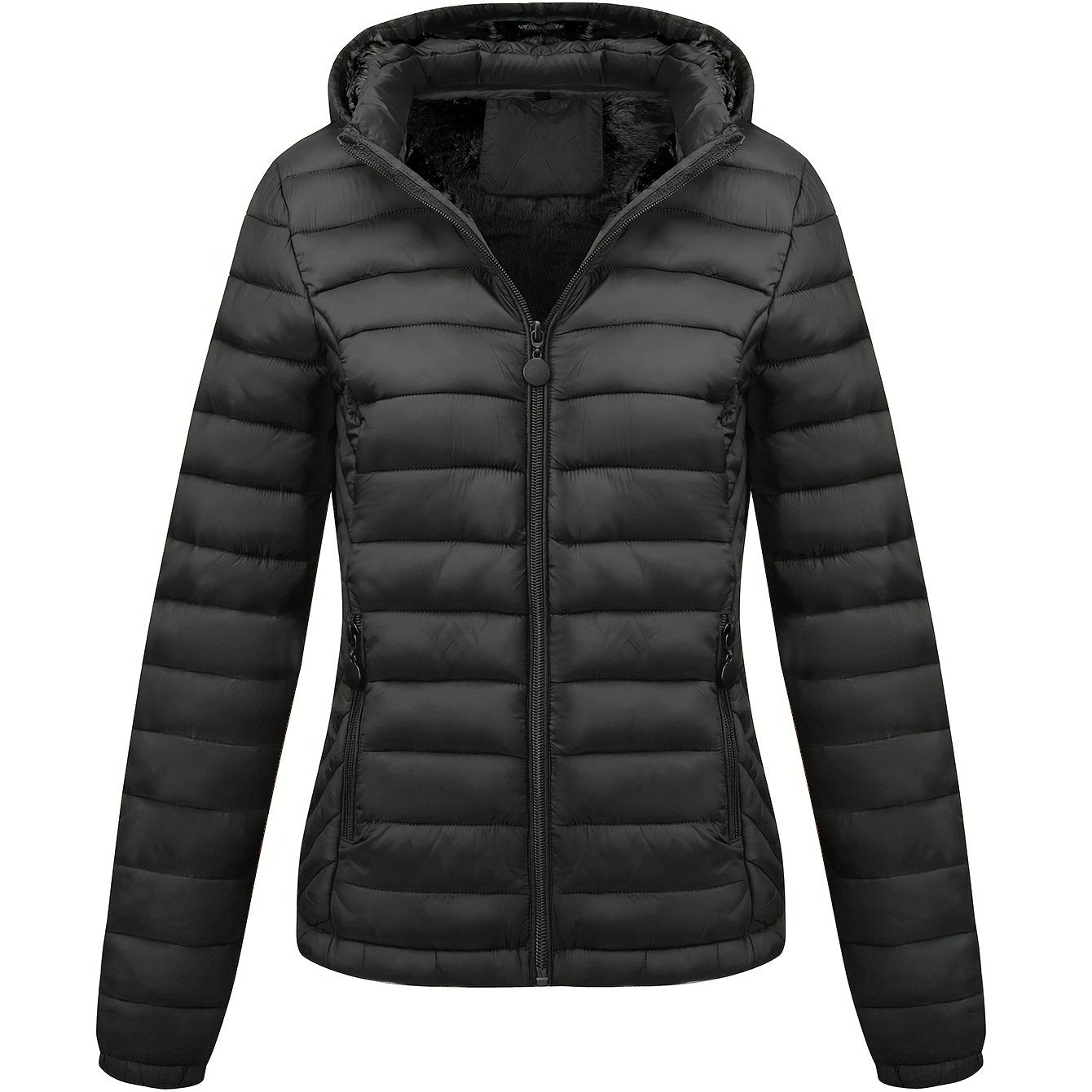 Lightweight Quilted Hooded Puffer Jacket with Fleece Lining