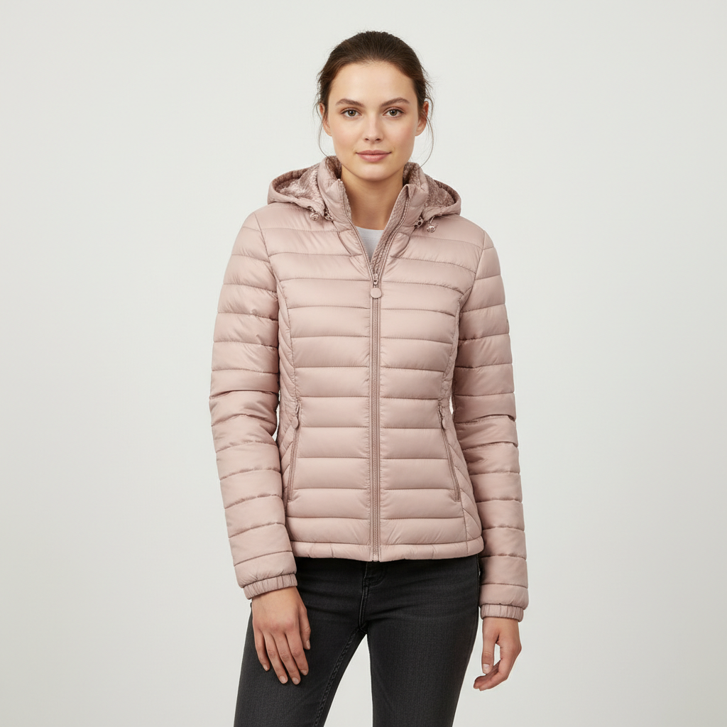 Lightweight Quilted Hooded Puffer Jacket with Fleece Lining