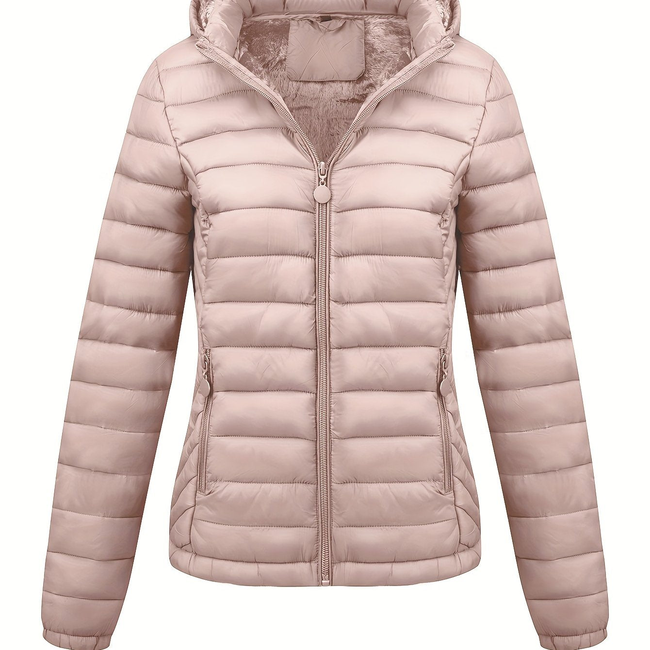 Lightweight Quilted Hooded Puffer Jacket with Fleece Lining