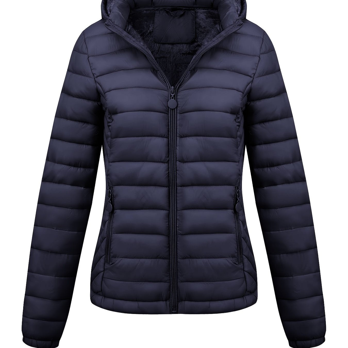 Lightweight Quilted Hooded Puffer Jacket with Fleece Lining