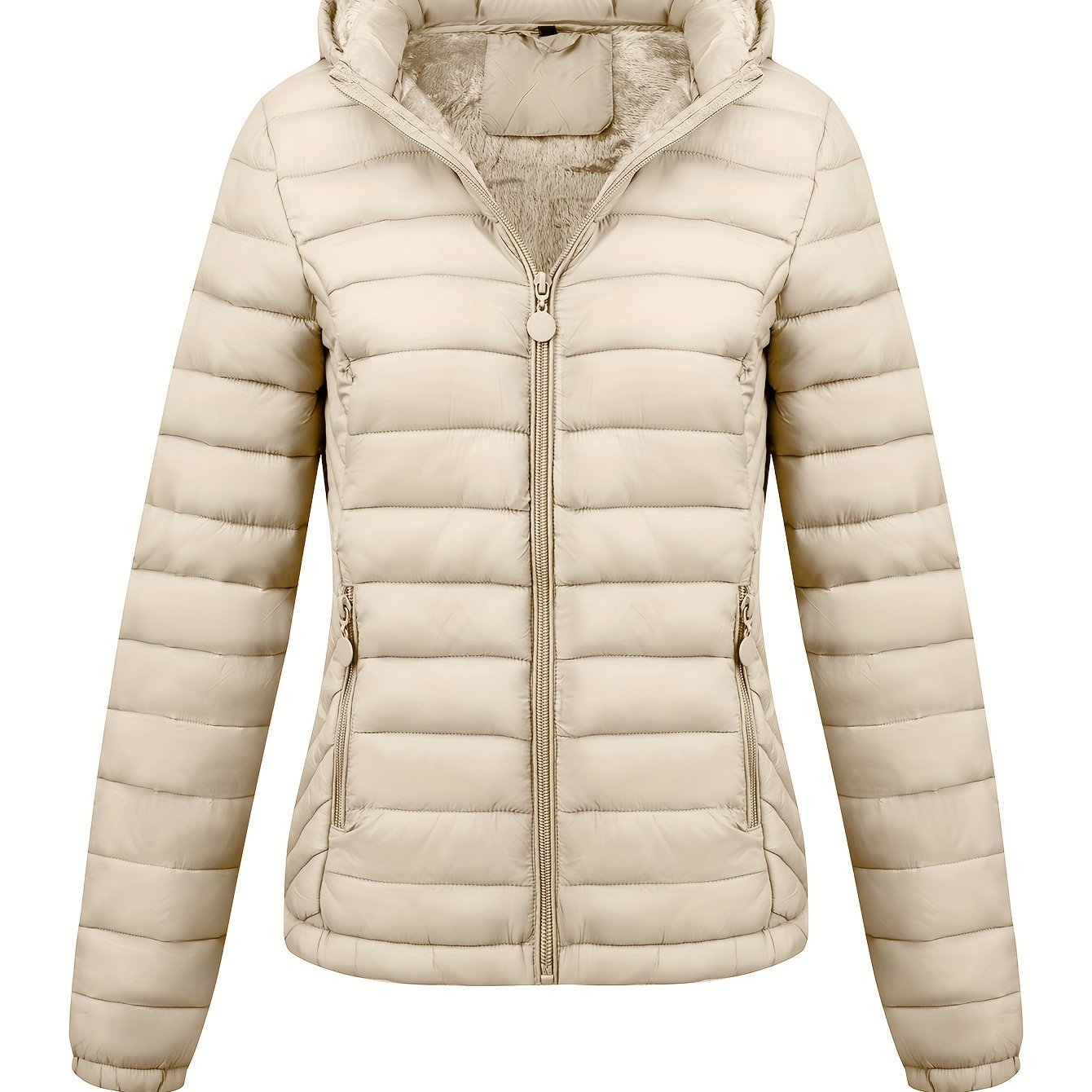 Lightweight Quilted Hooded Puffer Jacket with Fleece Lining