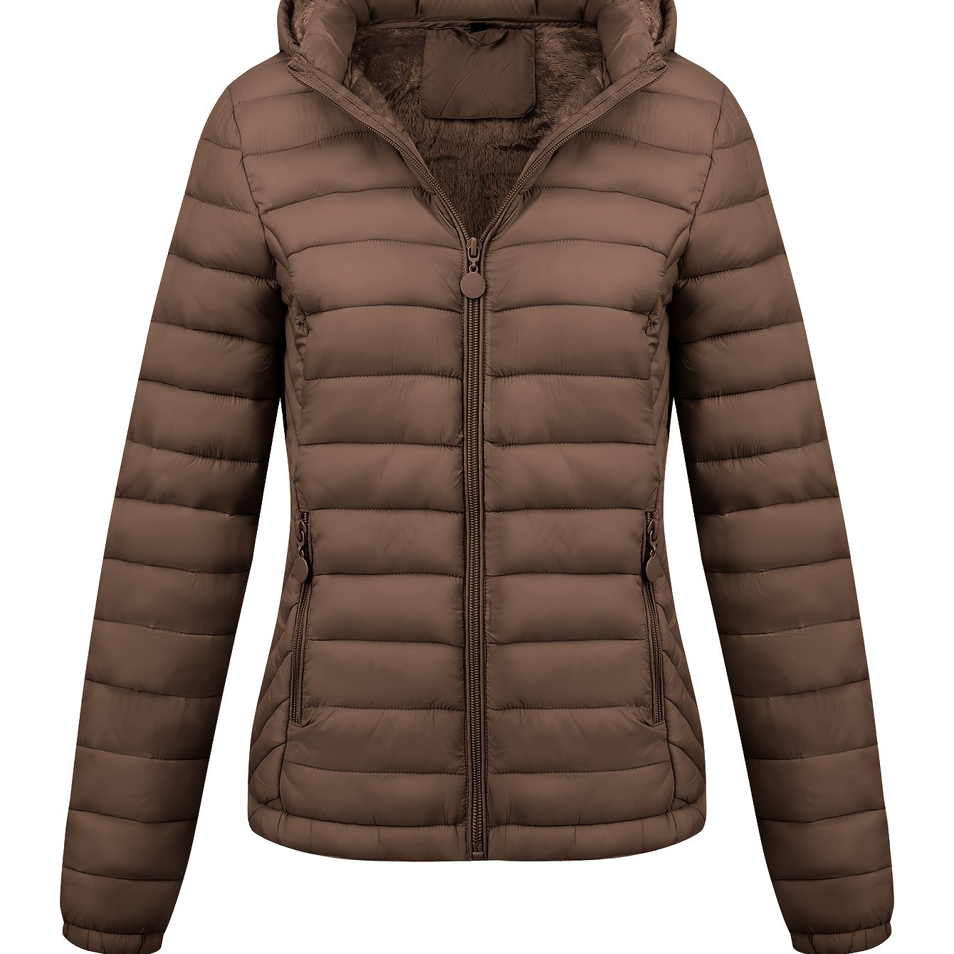 Lightweight Quilted Hooded Puffer Jacket with Fleece Lining