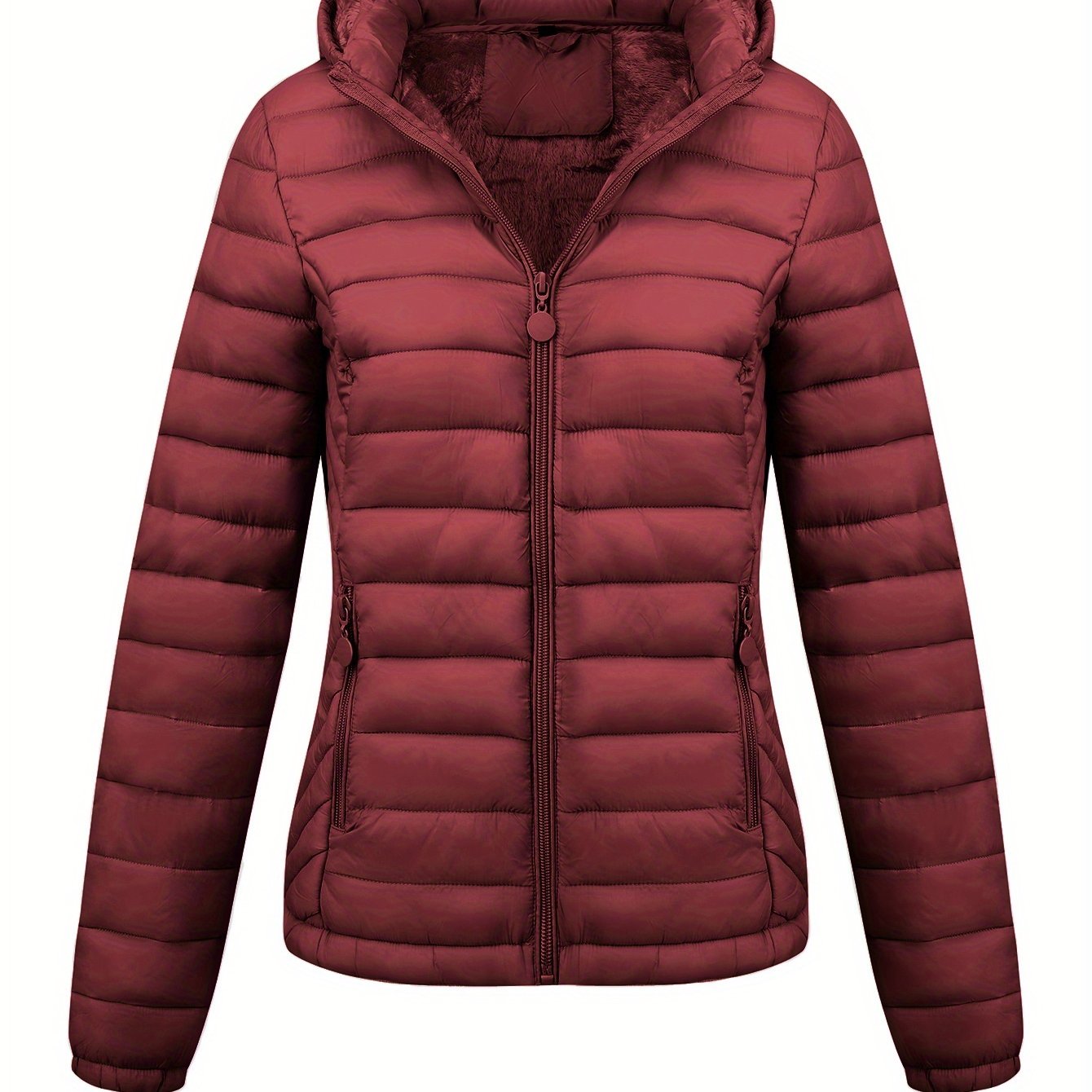Lightweight Quilted Hooded Puffer Jacket with Fleece Lining