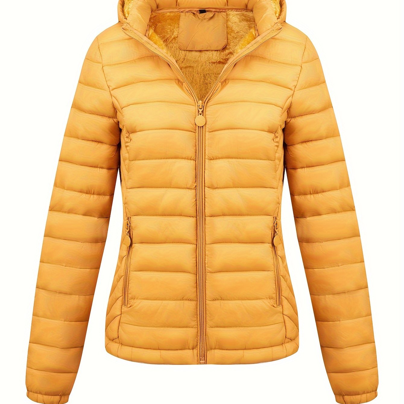 Lightweight Quilted Hooded Puffer Jacket with Fleece Lining