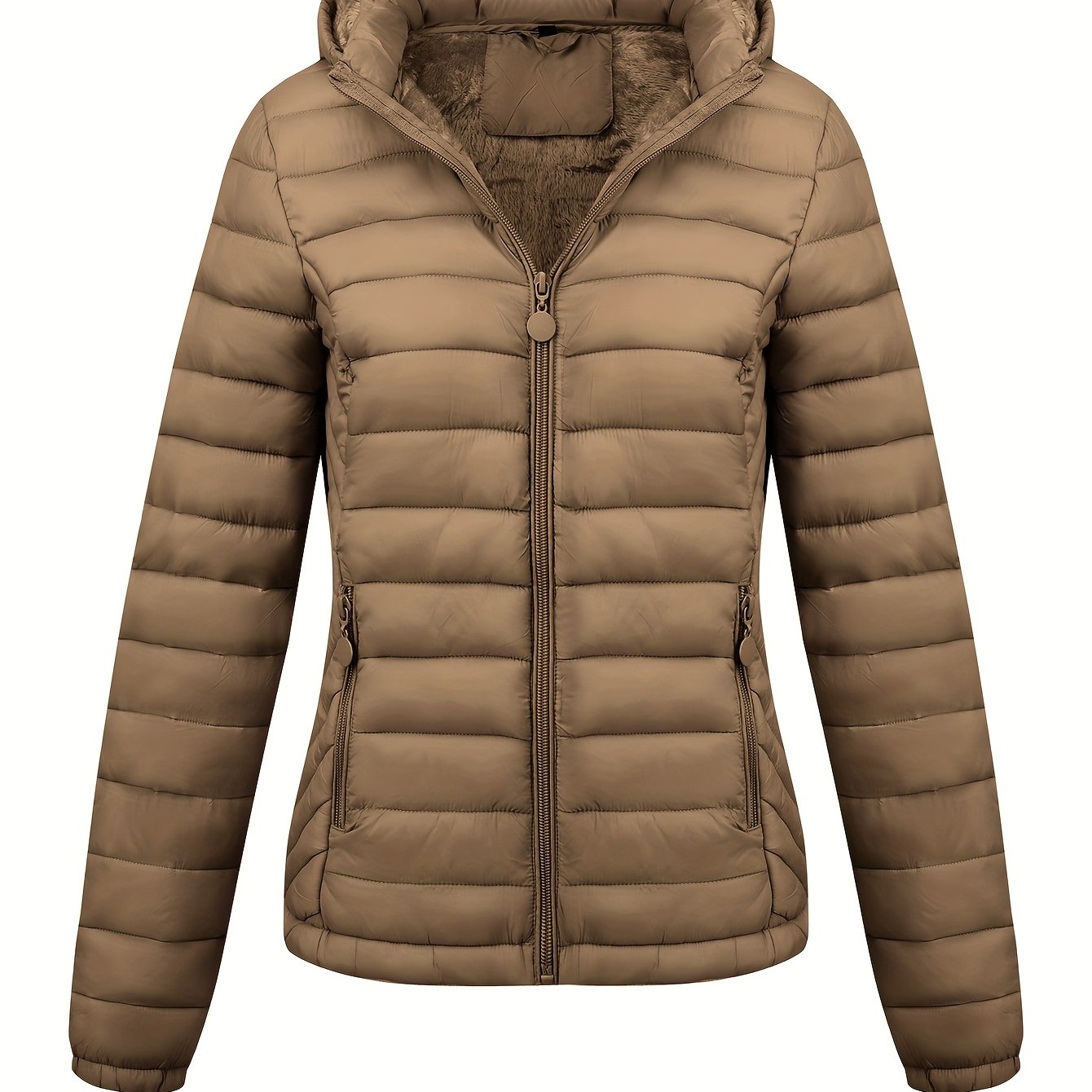 Lightweight Quilted Hooded Puffer Jacket with Fleece Lining