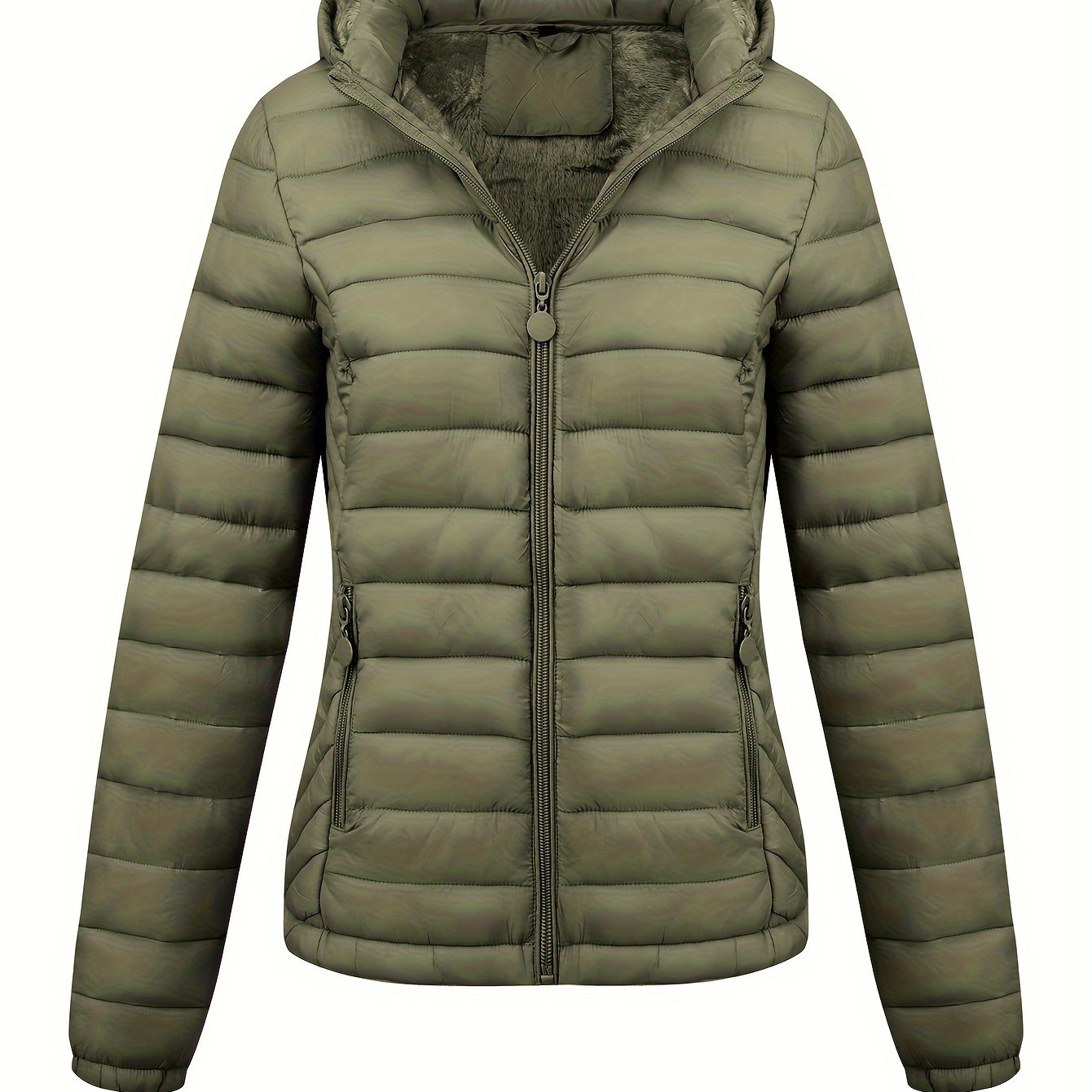 Lightweight Quilted Hooded Puffer Jacket with Fleece Lining