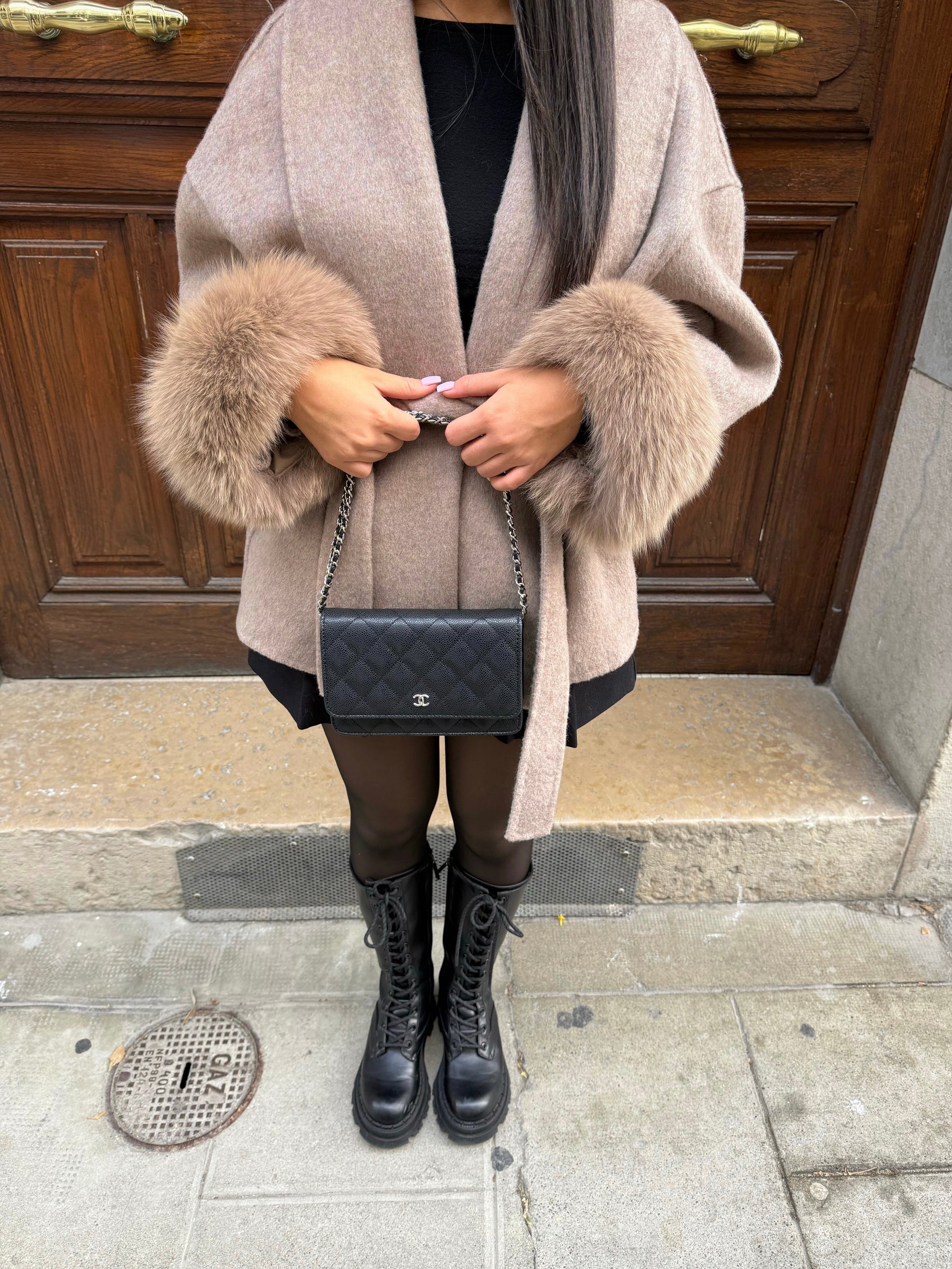 Women's Faux Fur Coat with Waist Tie Belt