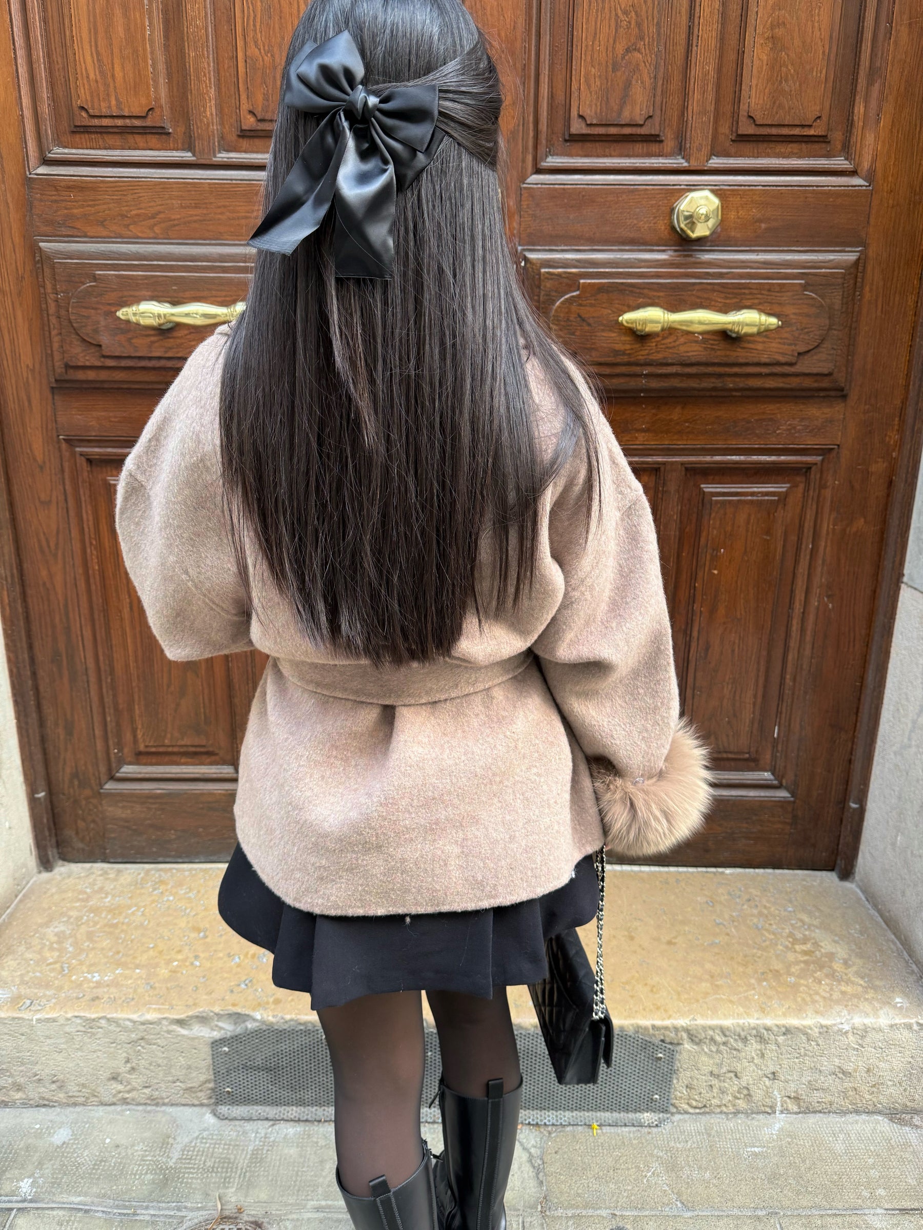 Women's Faux Fur Coat with Waist Tie Belt