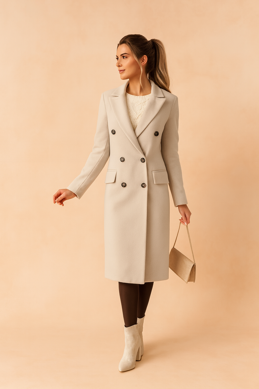 Tailored Double-Breasted Longline Blazer Coat for Women