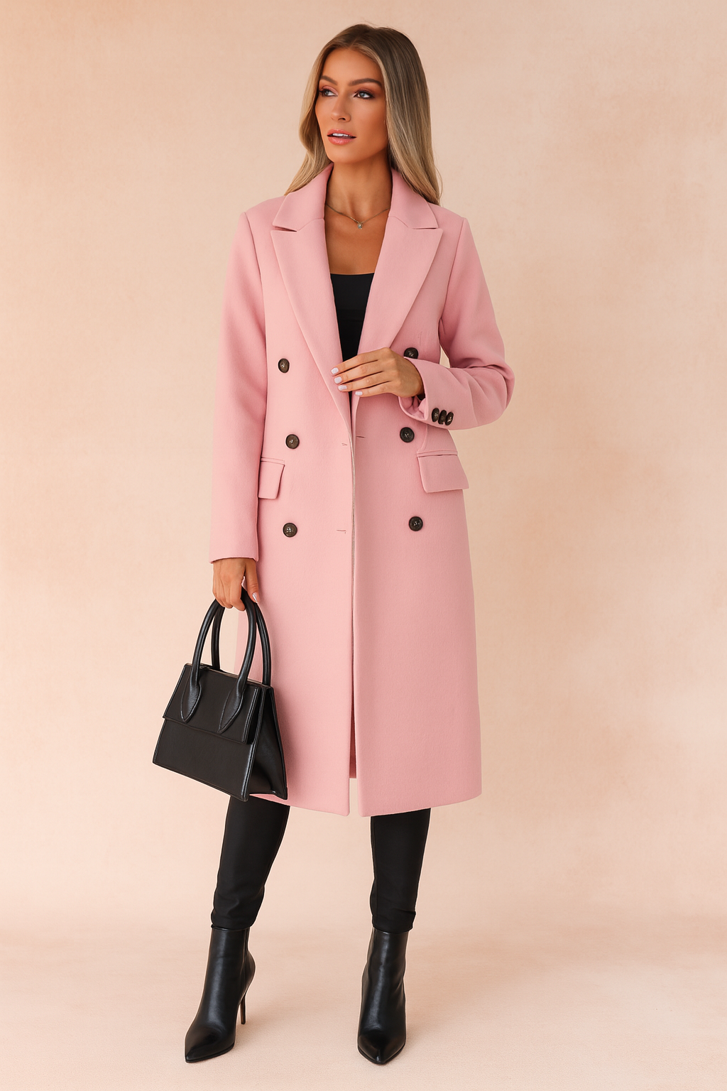 Tailored Double-Breasted Longline Blazer Coat for Women