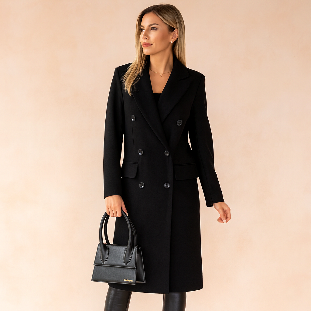 Tailored Double-Breasted Longline Blazer Coat for Women