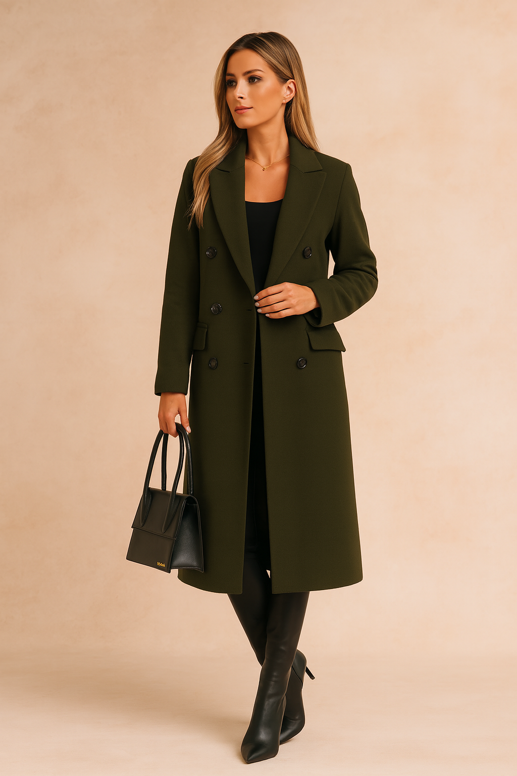 Tailored Double-Breasted Longline Blazer Coat for Women