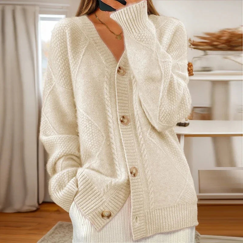 Cable Knit Button-Front Cardigan - Classic Knit Sweater
