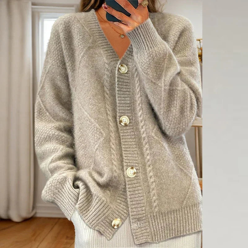 Cable Knit Button-Front Cardigan - Classic Knit Sweater