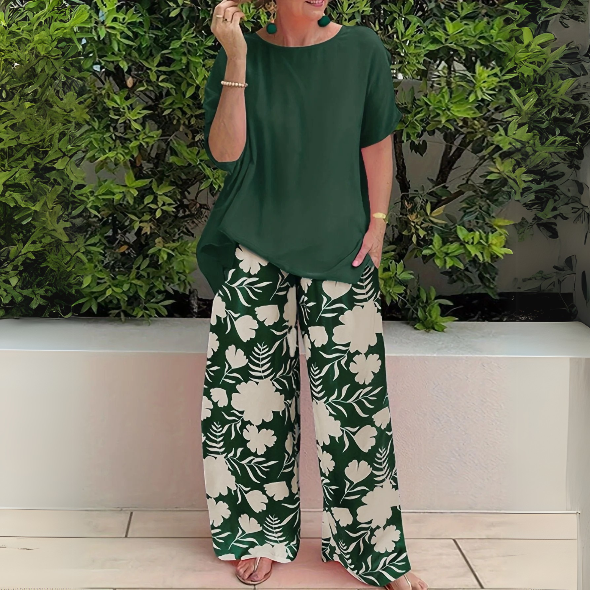 Women's Plus Size Long Sleeve Top and Trouser Two-Piece Set