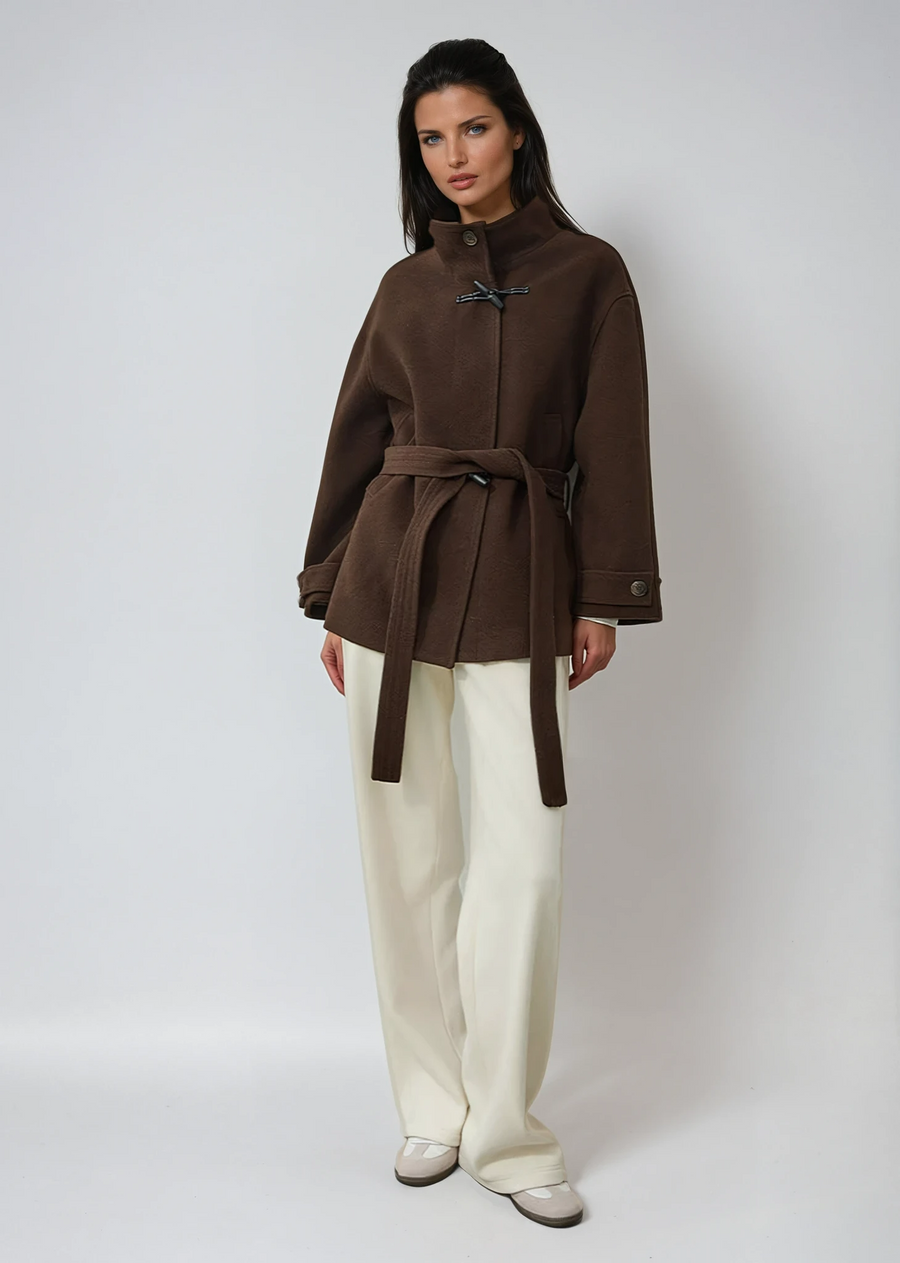 Women's Classic Wool Toggle Coat with Belted Waist