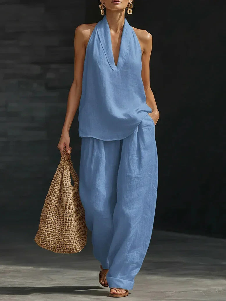 Andrea Sleeveless Set with Wide-Leg Pants