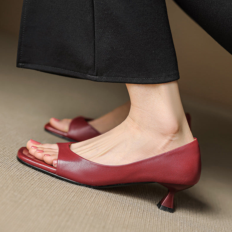 Celin Peep Toe Genuine Leather Heels