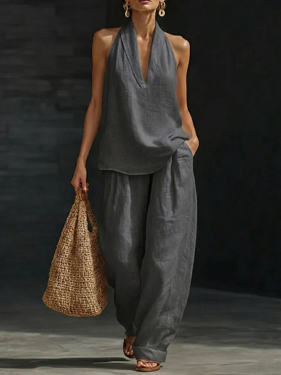 Andrea Sleeveless Set with Wide-Leg Pants