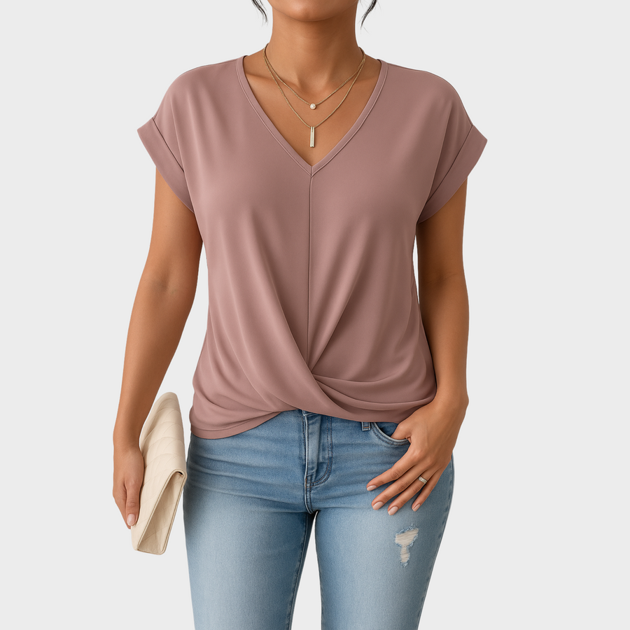 Sarah - Relaxed V-Neck Twist Top