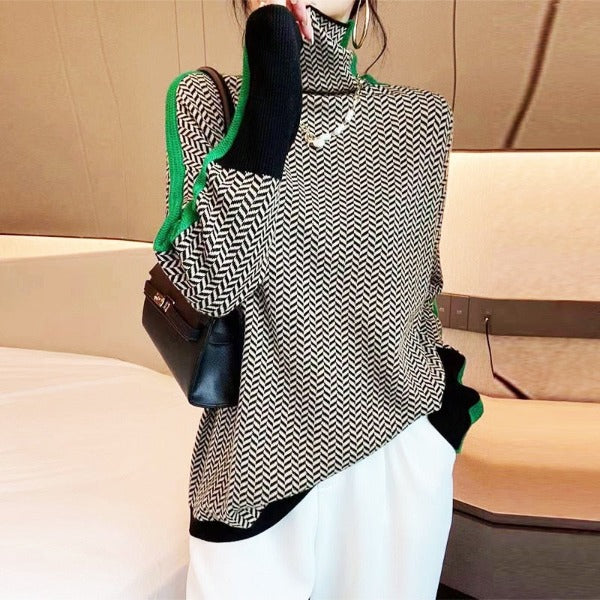 Adriana | Turtleneck Sweater with Contrasting Stripes