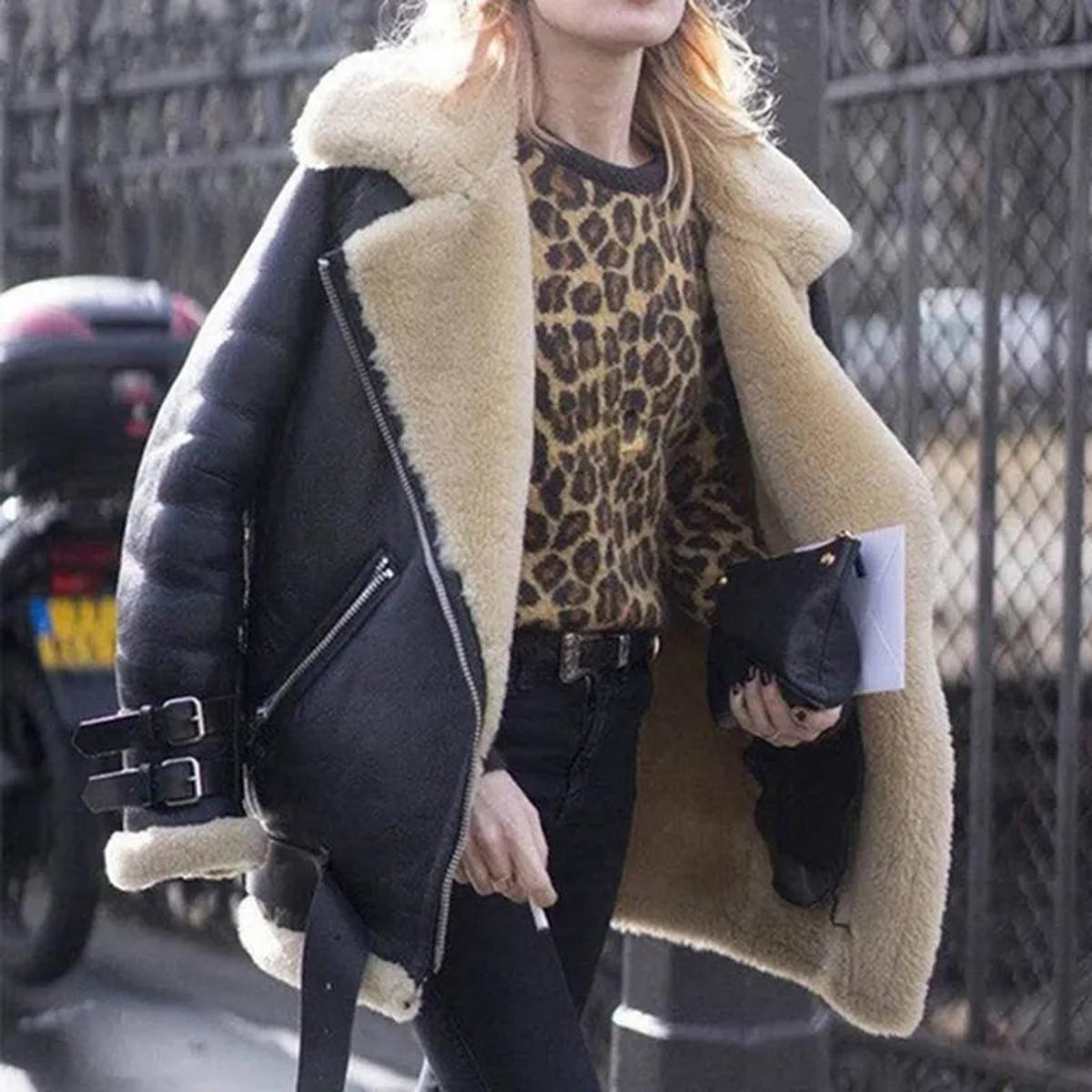 Women's Premium Faux Sheepskin Jacket With Belt And Pockets
