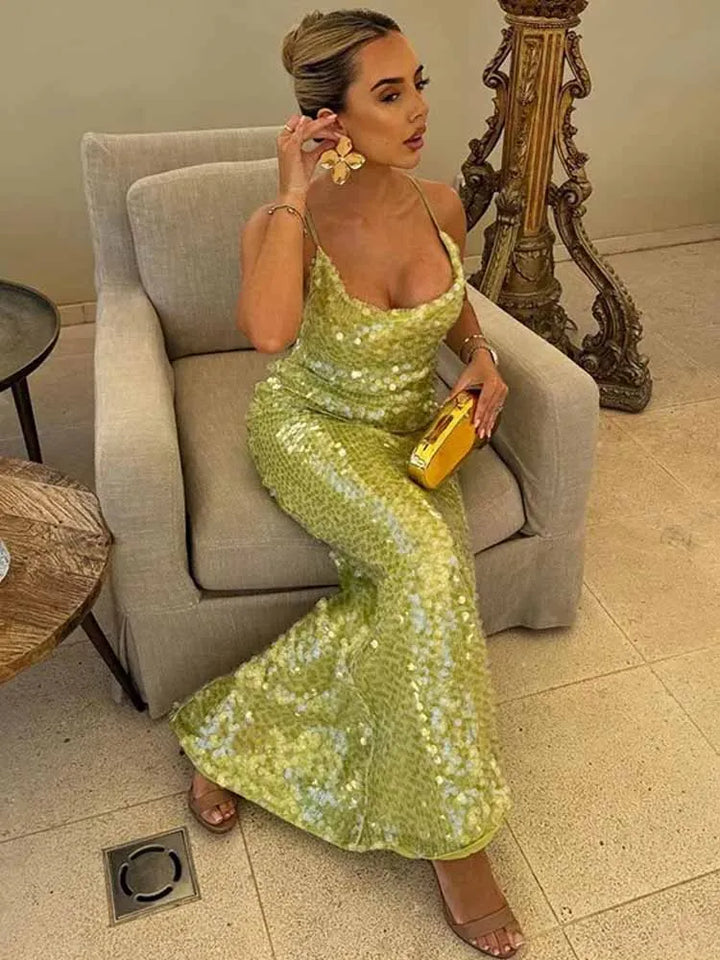 Janice | Open Back Sequin Maxi Dress