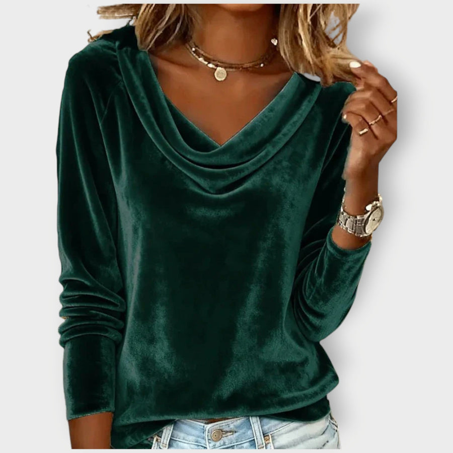 Margaret - Luxurious Velvet Drape-Neck Top