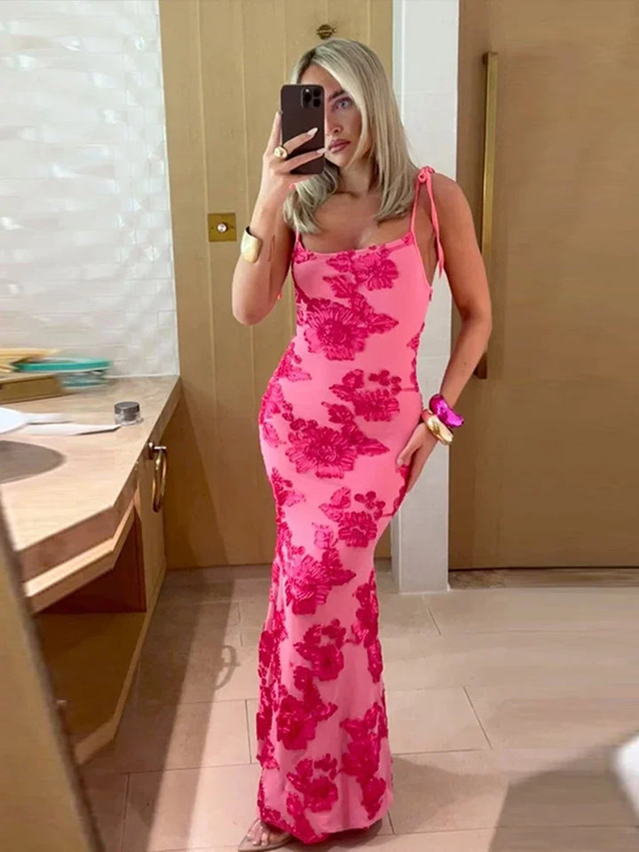 Iris | Flower Embroidered Maxi Dress