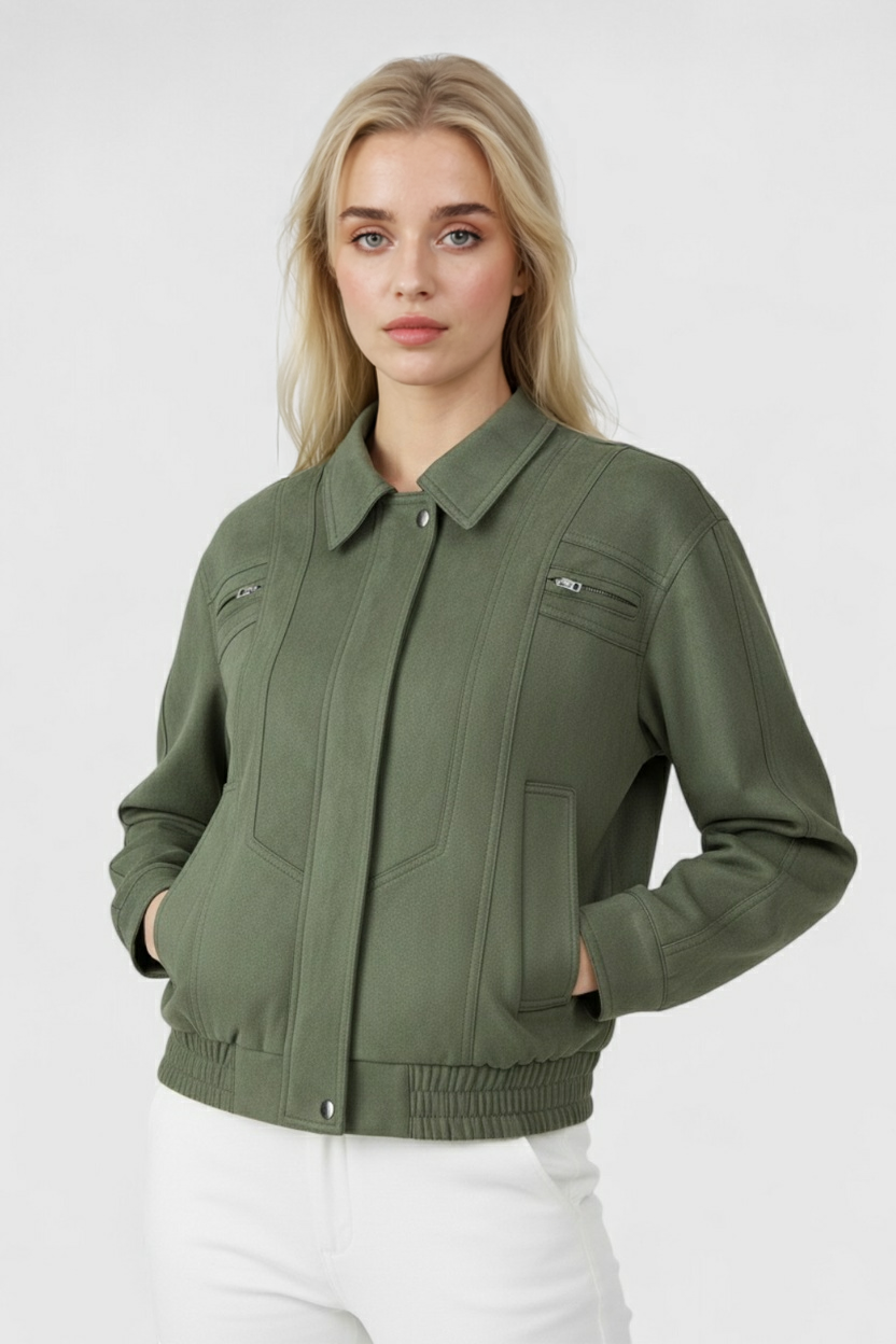 Elegant Green Bomber Jacket with Timeless Style