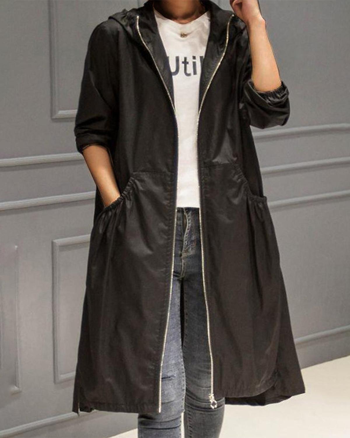 Women's Waterproof Long Hooded Trench Coat for Autumn and Winter