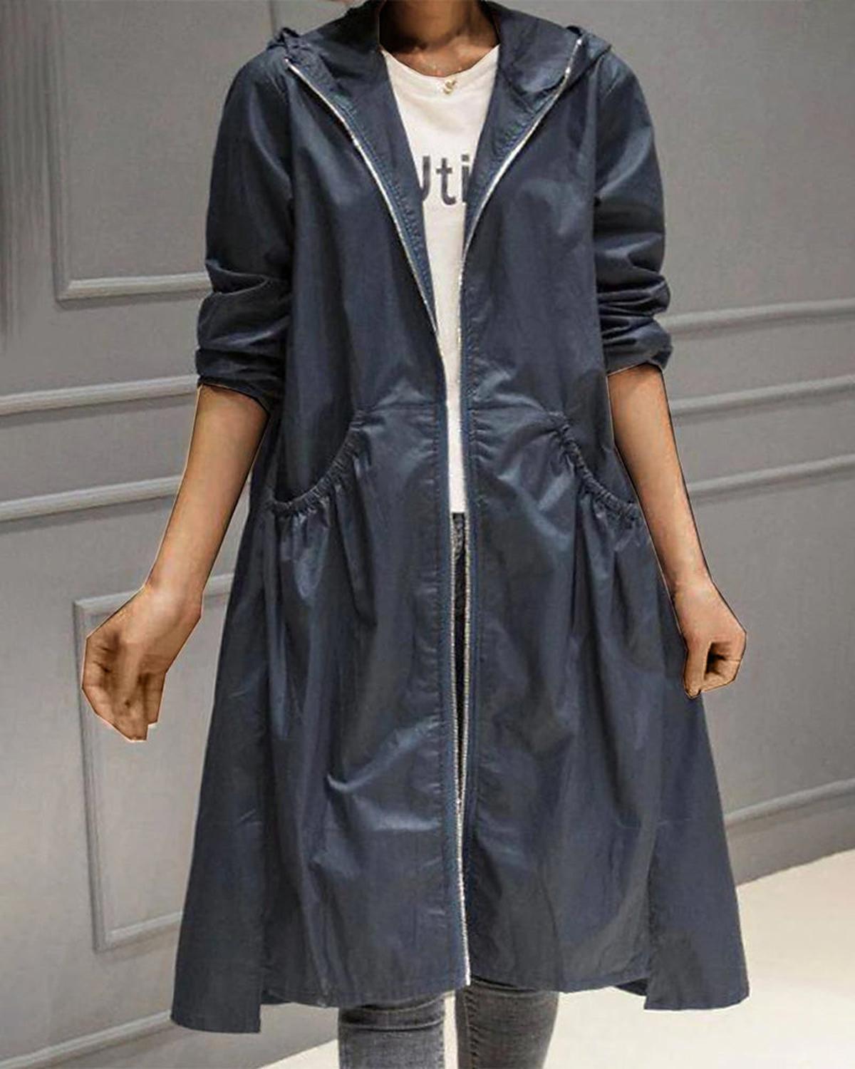 Women's Waterproof Long Hooded Trench Coat for Autumn and Winter