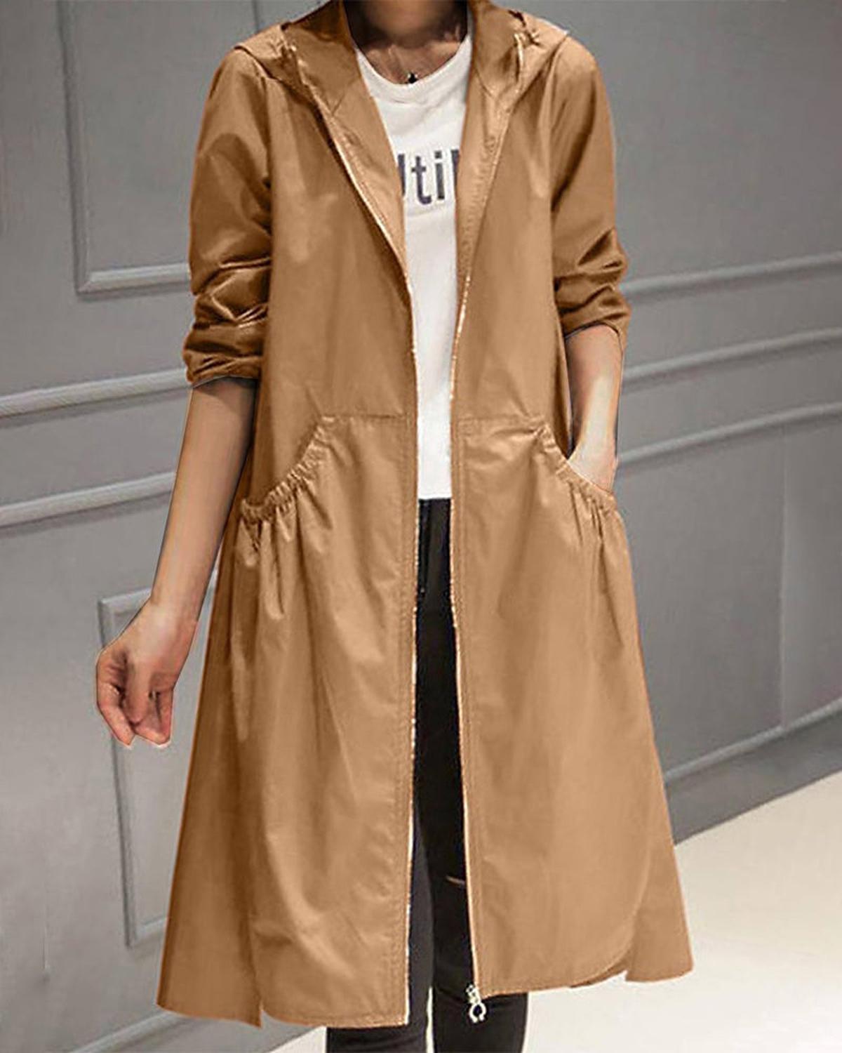 Women's Waterproof Long Hooded Trench Coat for Autumn and Winter