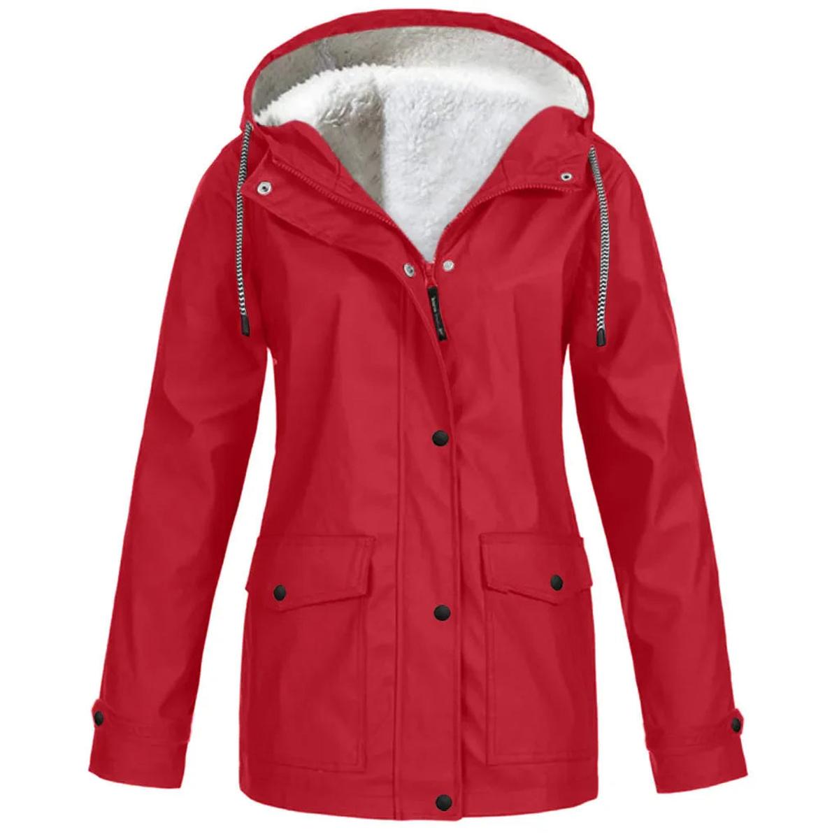 Women's Water and Windproof Fleece-Lined Jacket With Hood
