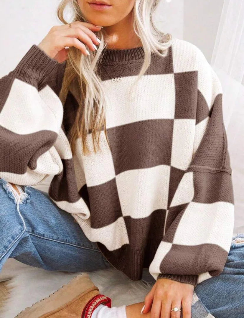 Women's Checkerboard Knitted Sweater