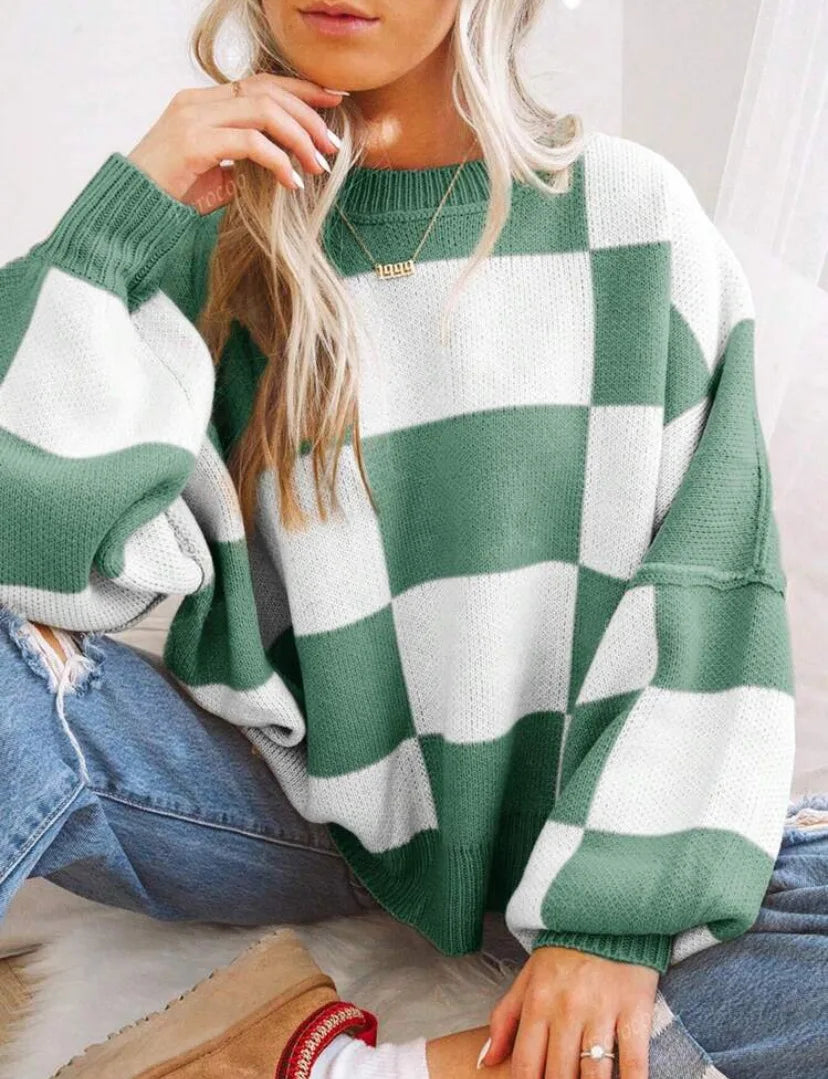 Women's Checkerboard Knitted Sweater