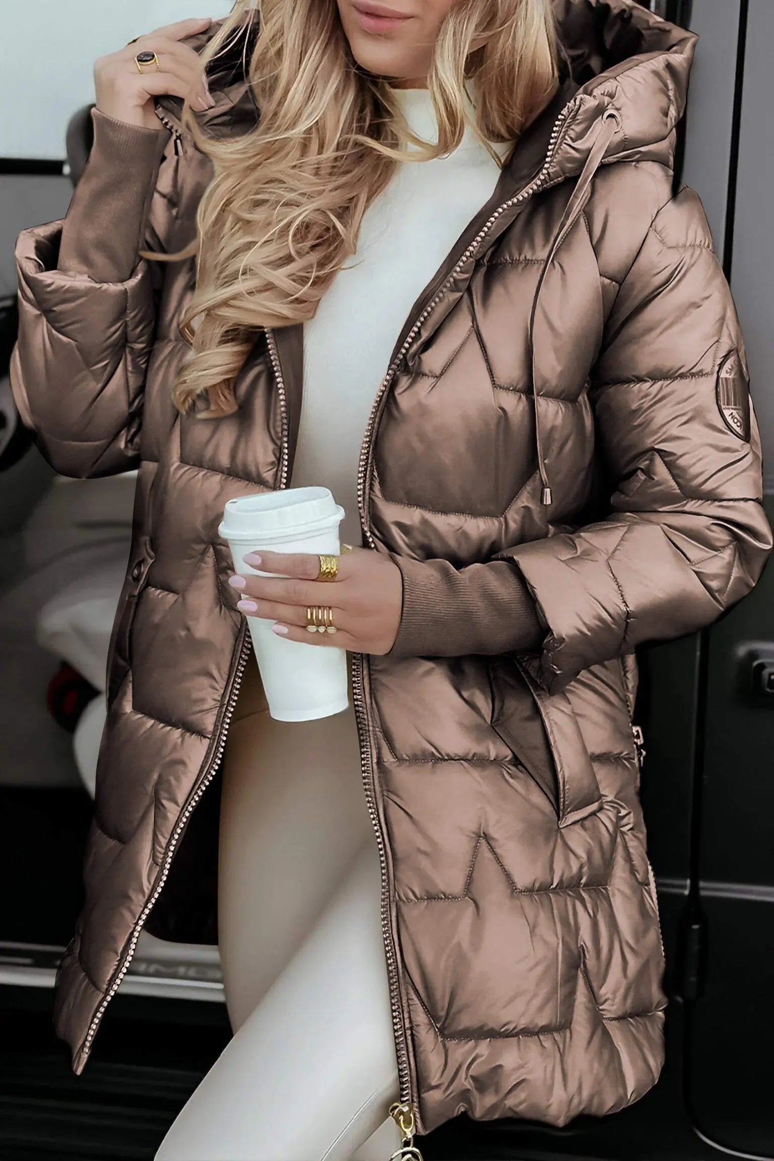 Women's Hooded Puffer Jacket with Quilted Lining