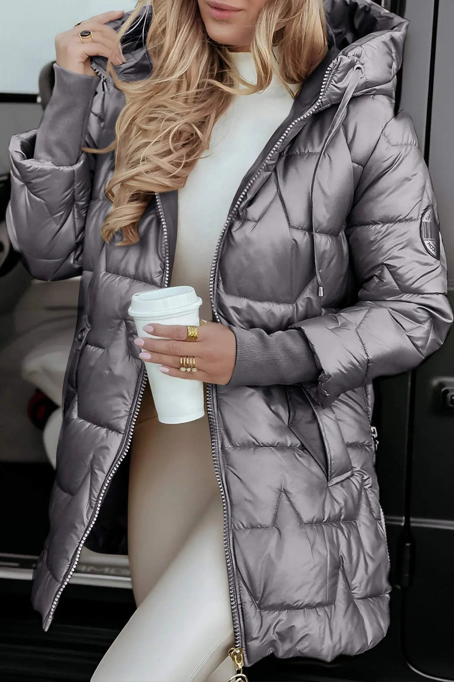 Women's Hooded Puffer Jacket with Quilted Lining
