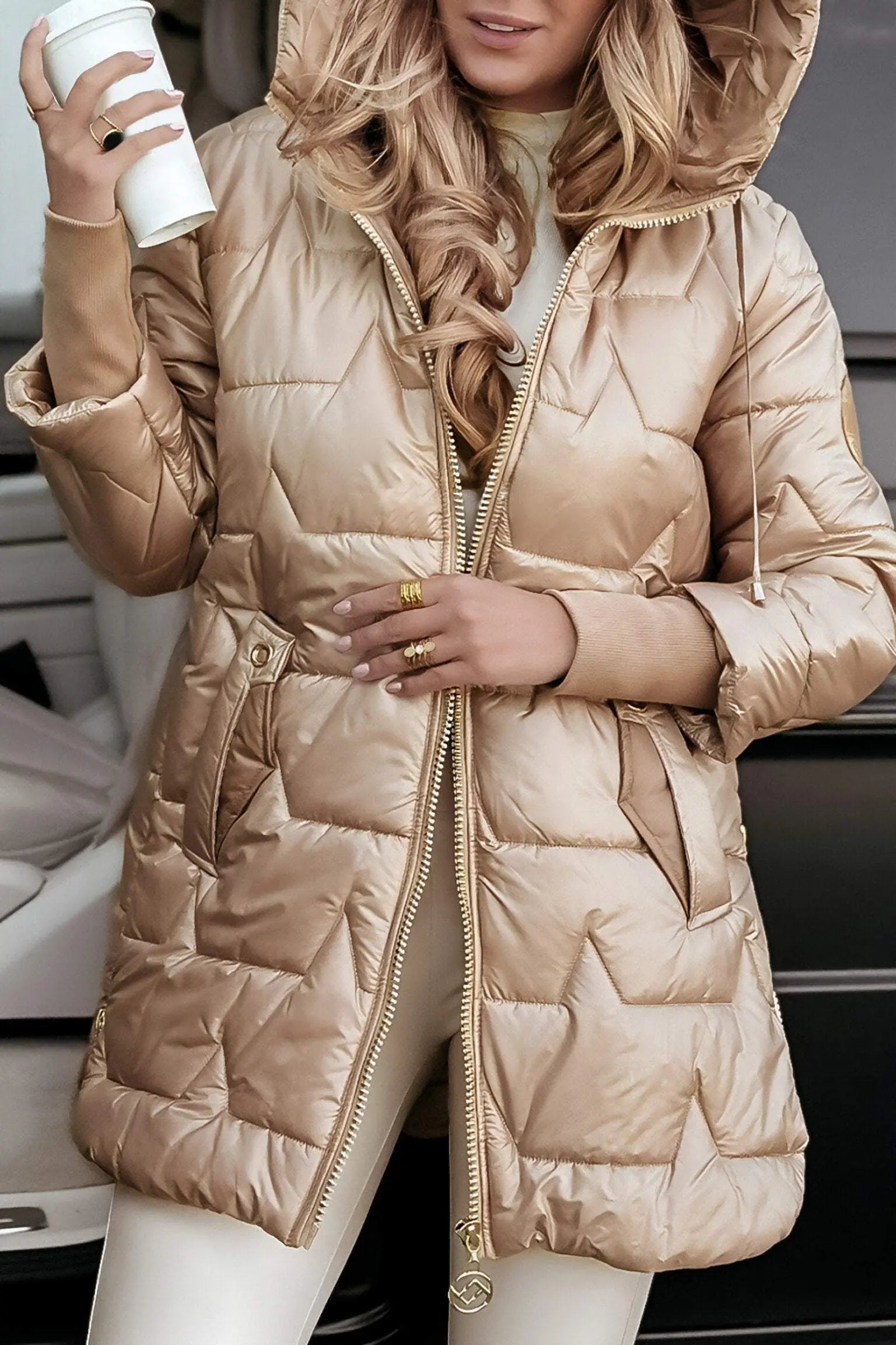 Women's Hooded Puffer Jacket with Quilted Lining