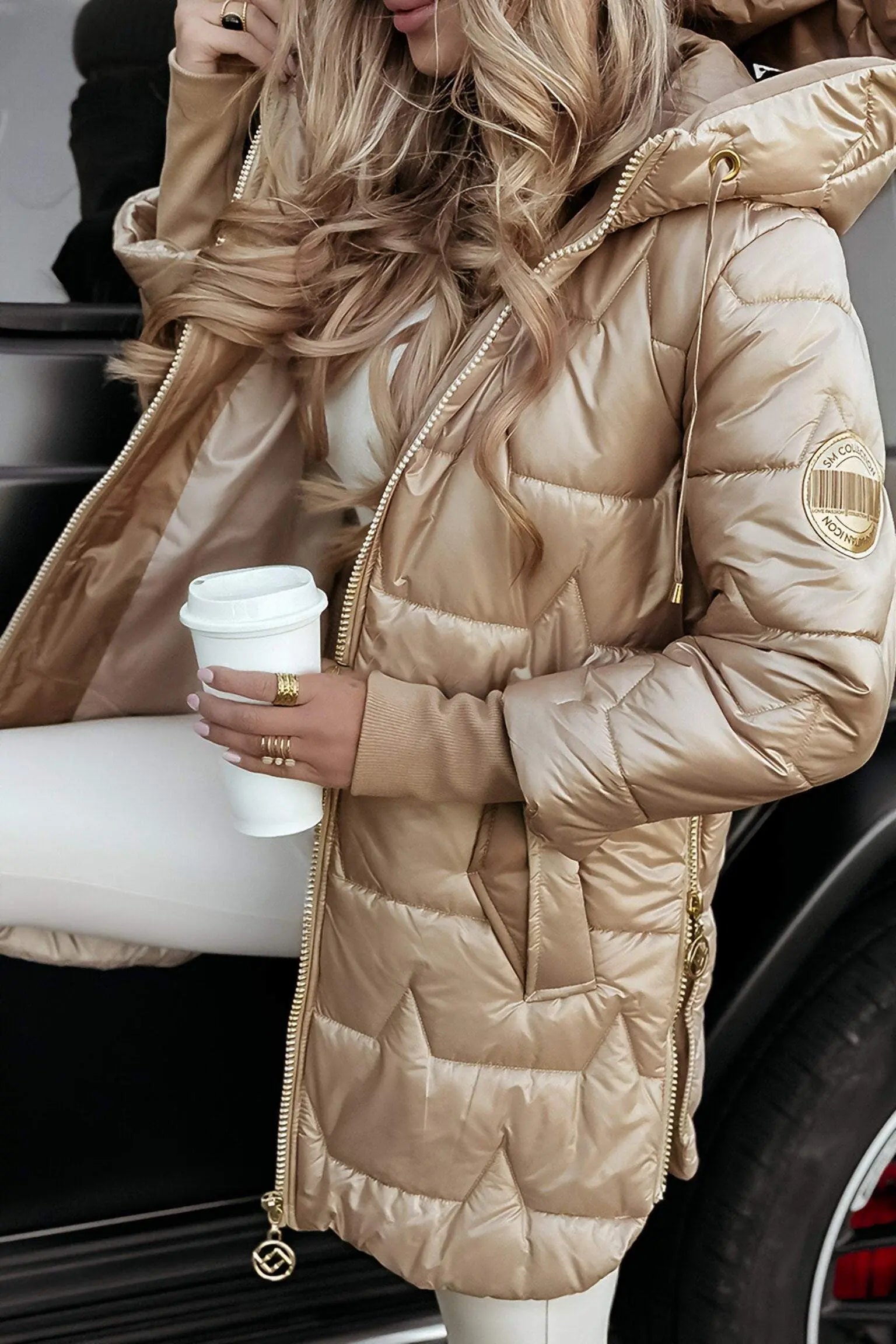 Women's Hooded Puffer Jacket with Quilted Lining