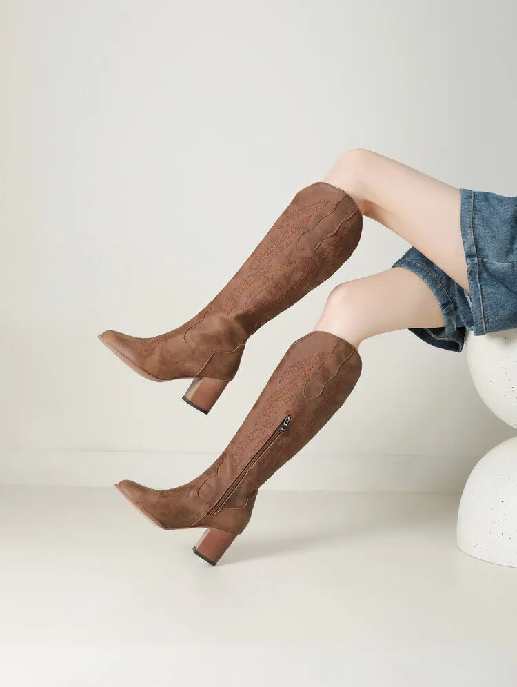 Brown Women's Knee-High Cowboy Boots